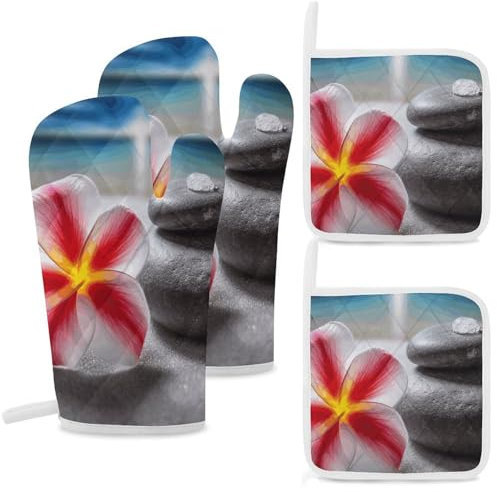 Ofenhandschuhe und Topflappen-Set, 4-teilig, hochhitzebeständig, Küchenhandschuhe, Topflappen zum Backen, Kochen, Grillen