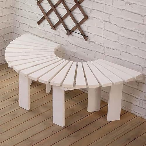 Halbrunde Gartenbank aus Holz, Baumbank zum Umwickeln Einer Parkbank, wetterfeste Außenbänke mit glatter Oberfläche, für Park, Hof, Terrasse, Deck, Rasen (Farbe: Weiß)