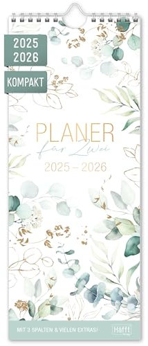 Häfft® Planer für Zwei 2025/2026 kompakt Blattgold Paarplaner mit 3 Spalten, Paarkalender, Wandplaner, Wandkalender für 18 Monate: Juli 25 bis Dez 26 - nachhaltig & klimafreundlich