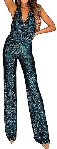 Tuta Elegante Donna Tute Donna Eleganti Scollo a V Completo Donna Brillantini Sexy Completo Con Paillettes Vita Alta Abiti Da Sera Interi Party Monopezzi Con Schiena Scoperta a Gamba Larga Carnevale