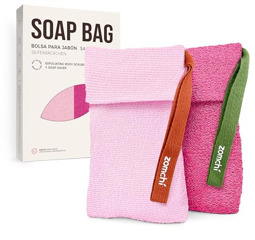 ZOMCHI Sacs à Savon Exfoliants de Différentes Rugosités, Pochettes pour Savon, Pochettes pour Gel Douche (2 Pièces, Rose)