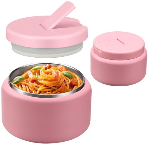 BOSEDSANG 13.5oz Soup Thermo for Hot Food Kids with Buckle Lid Insulated Vacuum Food Jar Wide Mouth Leakproof Stainless Steel Lunch Container- Pink