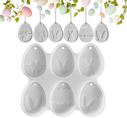 Stampi pasquali in silicone | con simpatico motivo coniglietto pasquale stampo in silicone | stampi per gesso pasquale per fusione, uova di Pasqua appendibili, resistenti alle alte temperature