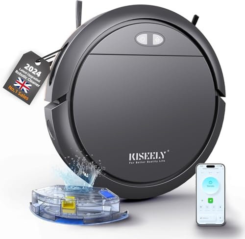 Kiseely Robot Vacuum Cleaner with Mop, 4000Pa Robotic Vacuum with Self-Charging, App Control, Adjustable Suction Power Robotic Vacuum for Hard Floor, Pet Hair and Low-Piled Carpet (Black HI8)