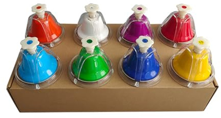 Eryue Percussion Instrument Schreibtisch Glocken 8 Notizen Metal Hand Bells Regenbogen Musiken Glocken Percussion Instrument Kanten Urlaub Geburtstag Bunt Blumenglocke