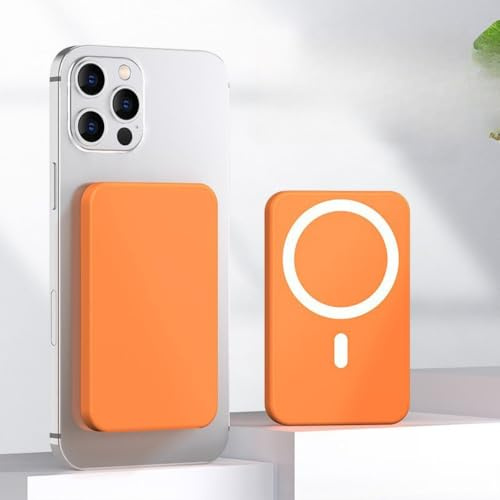 Banque d'alimentation sans fil magnétique 3000/5000/10000mAh pour téléphone série 8-15 | 7 couleurs | Charge magnétique universelle | Charge rapide filaire + sans fil | Fine et portable (orange