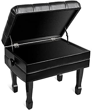 GZSLKSCD Klavierhocker, extragroße Klavierbank, Keyboardhocker aus echtem Leder mit gepolstertem Kissen, 61 x 43 x 48–58 cm