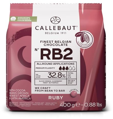 Callebaut Ruby RB2-400g (1er Pack) Kuvertüre Callets, Ruby Schokolade 32.8% Kakao, Finest Belgian Chocolate