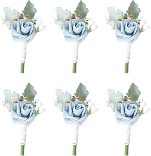 Rosen-Ansteckblume für Männer, Hochzeit, 6er-Set, Ansteckblume für Gäste, Bräutigam, Trauzeugen, Abschlussball, Ansteckblume für Hochzeit, Heimkehr, Zeremonie, Jahrestag, Party, Anzugdekoration