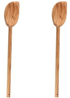 Fackelmann Lot de 2 cuillères en bois d'olivier 30 cm | Remue sans rayer, Lot de 2, Bois de 30 cm, Bout pointu pour casser les bords, Format pour casseroles et cocottes