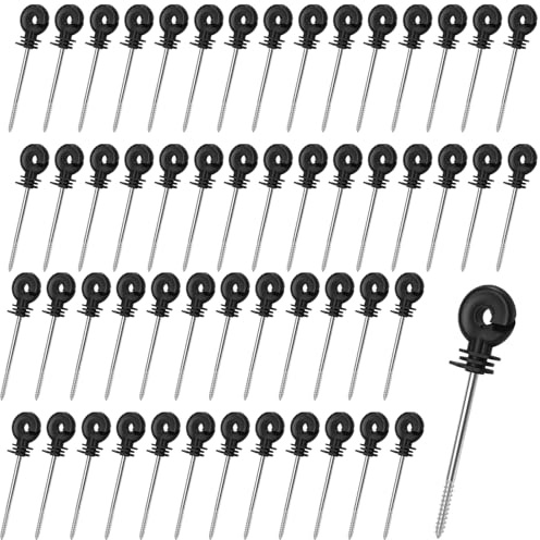JEUIHAU 60 PCS Electric Fence Insulators, Electric Fence Ring Insulator In Long Screw Type, Wood Post Screw In Insulators for Farm , Garden Fence, 14.5cm