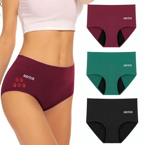 SUUFOR PeriodenunterschwäSche, PeriodenunterwäSche Starke Blutung 60ml, Lecksicher Hohe SaugfäHigkeit MenstruationsunterwäSche, Wochenbett UnterwäSche，Inkontinenz Slip Damen (3er Pack) L