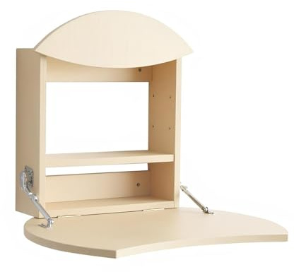 Scrivania da Parete, Tavolo Ribaltabile a Muro, Scrivania da Toeletta Rotonda Sospesa, Tavolino di Lavoro Pieghevole Salvaspazio con Ripiano per Studio Trucco Ufficio Casa(Birch)