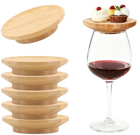 6 Piezas Tapa de Copa de Vino de Madera, Decoración para Copas de Vino de Bambú, Wine Glass Charcuterie Topper, Decoración de Copas de Vino, para Aperitivos y Servir Frutas, Postres