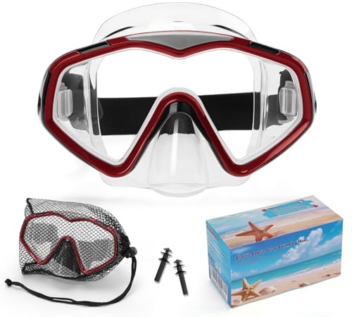 Diving Mask, Adults Swimming Goggles with Nose Cover, Anti-Leak Silicone Adult Snorkel Mask, Wide View Swim Goggles with Fabric Strap and Ultra Clear PC Lens
