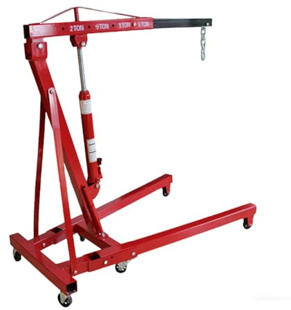 Grúa Hidráulica Plegable de 2 Toneladas,Elevador de Motor con Brazo de 4 Posiciones,6 Ruedas,Patas Plegables y Gancho de Cadena,para Taller, Garaje y Reparación de Vehículos