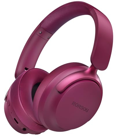 RORSOU B8 Bluetooth Kopfhörer Over Ear, 6 EQ Musikmodi und 50H Spielzeit Deep Bass Wireless Kopfhörer mit Mikrofon, leichtes faltbares HiFi-Stereo-Headset für iPad/Reisen/Tablet/PC/Zuhause, Rot