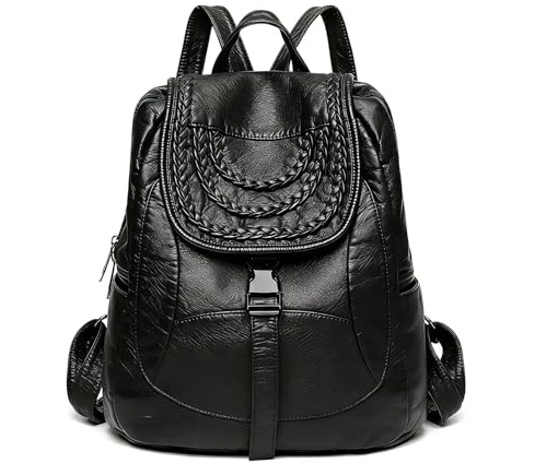 LY&SQ Sac à Dos Sac à Main en Cuir PU pour Femmes Vintage Voyage Bandoulière Sac à Épaule Travail Sac de Journée(Noir)