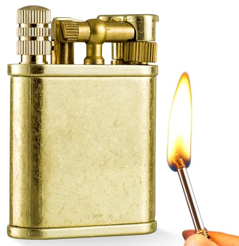 Vintage Benzinfeuerzeug, Vintage Feuerzeuge Metall Kerosin Feuerzeug, Mechanisch Sturmfeuerzeug für Wohnzimmer Camping Küche Kamin(Gold, Versand ohne Kerosin)