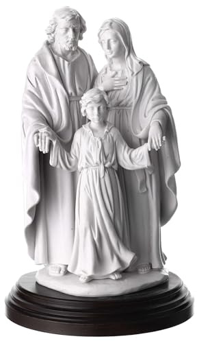Holyart Harts och PVC-statyer: Vit harts helig familjestaty med träbas, 35,56 cm