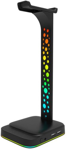 SHINEOFI Rgb Headset Stand with USB Charging and 3.5mm Jack, Abs Material Gaming Desk Accessory with Stable Base, for Headphones Storage and Enhancing Gaming Atmosphere