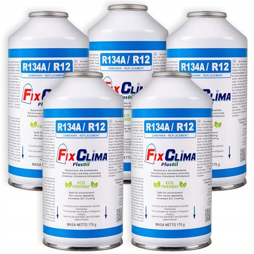 FixClima Lot de 5 recharges de gaz réfrigérant R134a R12 pour voiture de 1994-2016, 5 canettes de 170 g de gaz réfrigérant avec huile intégrée