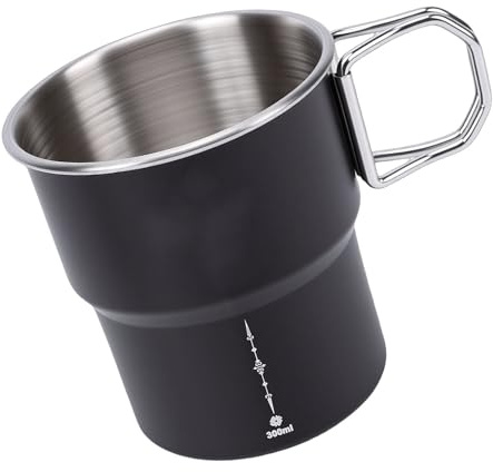 Qqmora Campingmugg i Rostfritt Stål Bärbar 300 Ml Kaffekopp med Hopfällbart Handtag för Vandring Backpacking Fiske