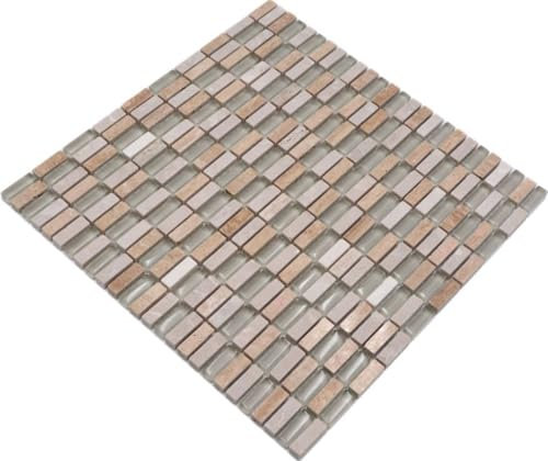 Mosaik Fliese Transluzent beige Stäbchen Glasmosaik Crystal Stein beige für BODEN WAND BAD WC DUSCHE KÜCHE FLIESENSPIEGEL THEKENVERKLEIDUNG BADEWANNENVERKLEIDUNG Mosaikmatte Mosaikplatte