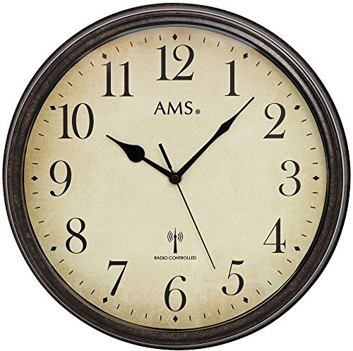 AMS Wanduhr Funk Funkwanduhr analog rund antik Vintage Retro mit Glas