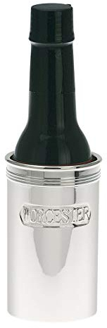 Worcestersauce Ständer 18 cm mit 140 ml Flasche - versilbert, anlaufgeschützt & poliert, edler Saucehalter für Tischkultur, Frühstück & Buffet