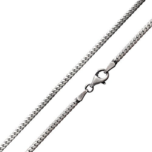 MATERIA 925 Silber Panzerkette Herren Damen - flache 60 cm Kette 2mm breit antik geschwärzt in Etui K16-60cm