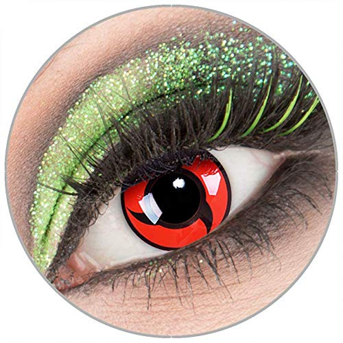 Farbige rote schwarze 'Itachi' Kontaktlinsen ohne Stärke 1 Paar Crazy Fun Kontaktlinsen mit Behälter zu Fasching Karneval Halloween - Topqualität von 'Giftauge'