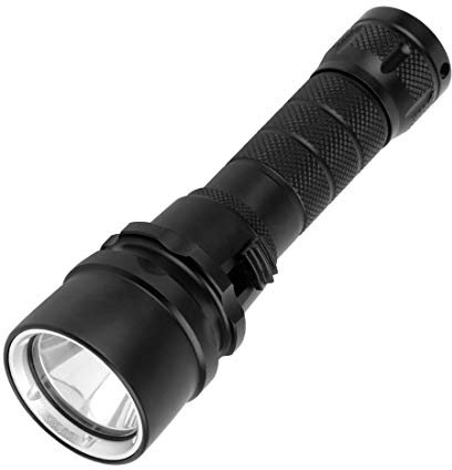 PULUZ 1000LM Torcia elettrica professionale subacquea, in lega di alluminio, profondità 50 m, torcia elettrica a LED alimentata da una batteria ricaricabile agli ioni di litio da 3,7 V 18650