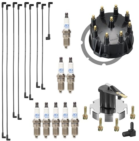 RPS Marine Tune Up Kit - Fits Mercruiser 5.0L, 5.7L, 7.4L & 8.2L V8 Thunderbolt Ignition Engines - Includes Distributor Cap, Rotor, 8MM Spark Plug Wires, and 8 MR43T Spark Plugs.