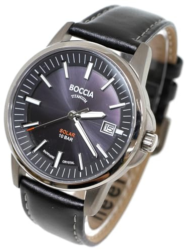 Boccia Titanium Classic Solar Herren Armbanduhr Leder Schwarz, 39mm
