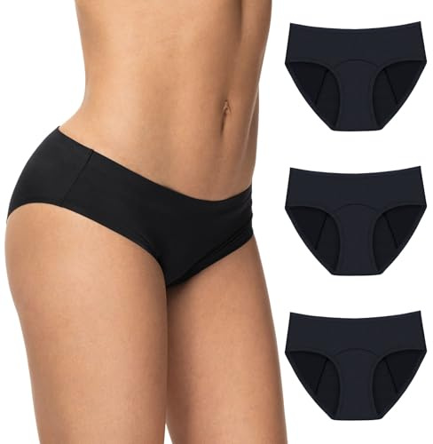 Culotte Menstruelle Taille M - Sous Vêtement Femmes Coloris Noir, Culotte de Regle Lavable Anti Fuite - Confort Hygiénique, Protection Absorbante Sans Couture Apparente - Flux Moyens Feel Natural