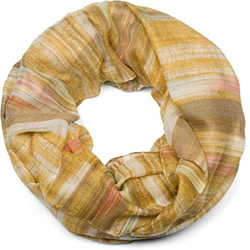 styleBREAKER sciarpa loop signore con strisce colorate e linee modello, sciarpa tubo, sciarpa 01016204, colore:Senape