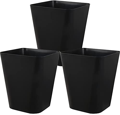 Heagoale Small Bathroom Trash Can Plastic Garbage Can Square Waste Basket Trash Bins Container Bins for Bathroom, Office, Dorm Room, Home Office, Under Desk, Kitchen, Bedroom, 3 Pack, Black
