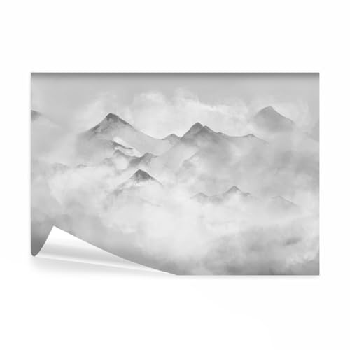 decomonkey Fototapete Berge Landschaft, 350x256 cm, XXL, Abstrakt Natur | Nebel, Wolken, Schwarz, Weiß, Vlies, Schlafzimmer, Wohnzimmer, Design, Tapete, Fototapeten, Tapeten, Vliestapete, Wandtapete