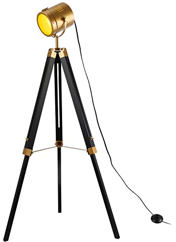 Industrial Black Tripod Floor Lamp Spotlight for Living Room Farmhouse Tall Standing Gold Brass Lighting Mid-Century Floor Lamp with Foot Pedal for Bedroom Bedside Illumination E27 Antique Lights