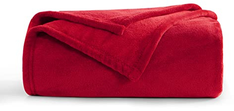 Aisbo Pläd fleecefilt 130 x 150 – pläd för soffa, sofföverdrag 130 x 150 flanell för 1 person, mjuk och varm, röd