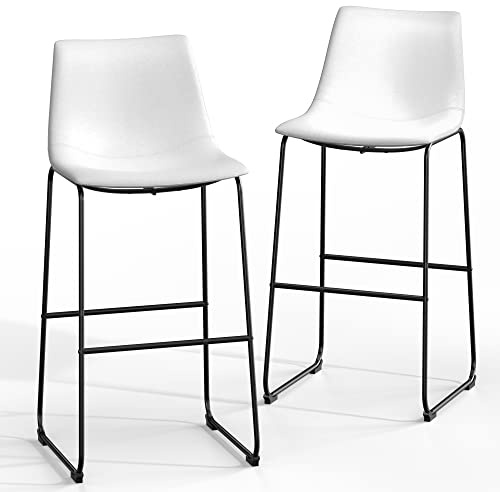 NicBex Retro Bar Stools Crazy-Horse Leather with Metal Legs Barstools, Lounge Kitchen Island Bar Stools, Set of 2, (White Color) (A-GE17024-USSU014)