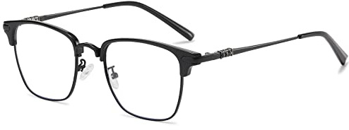 Lanomi Lesebrille Herren Blaulichtfilter Rechteck Metall Halbrahmen UV400 Schutz Lesehilfe Sehhilfe Anti Blaue Hornbrille Computer Brillen Schwarz 3.5