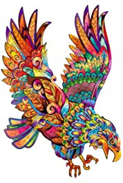 WOODVIO - Holzpuzzle für Erwachsene und Kinder - Adler, vogelförmiges Fantasiepuzzle, 207 einzigartige Stücke, Größe King (49 x 33 cm)
