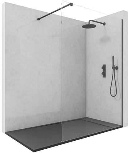 NEBADOON Mampara Ducha Fija - Mamparas de Ducha Fija con Cristal Templado 8 mm – Cristal Transparente con Tratamiento Antical - Perfilería Negro Mate – 78 a 80 cm (Ancho Adaptable) x 200 cm (Alto)