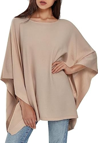 PULI Damtröja poncho elegant viskos stickad lös sittande poncho halsduk, Beige, En storlek