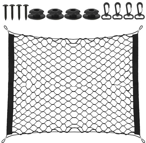 Rete Bagagliaio Auto, Rete per Bagagliaio Auto, Rete Elastica, Elastico con 4 Ganci 110×60cm può Essere Estesa Fino 140×100cm, Rete Soffitto Tetto Organizer, Truck Tronco Reti Car Van, Universale