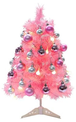 ISAKEN 60cm Kleiner Weihnachtsbaum Künstlicher Tannenbaum Weiß Christbaum PVC Kunstbaum mit LED Weihnachtskugeln Weihnachtsdekoration Geeignet für Weihnachten Partys Zuhause Drinnen und Draußen