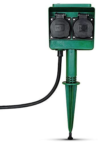 Perfect - Presa da giardino, 4 prese, 4 prese, IP44, con picchetto, lunghezza cavo 2 m, colore: verde