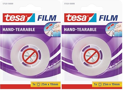 tesa film von Hand einreißbar, 25m x 19mm, 1 Rolle im Blister (Packung mit 2)